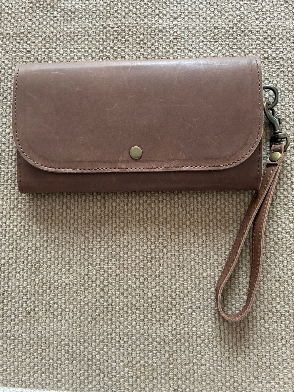 Able Brown Leather Wristlet Clutch